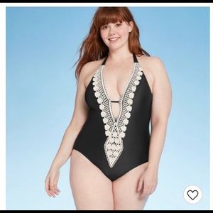 Black one-piece bathing suit